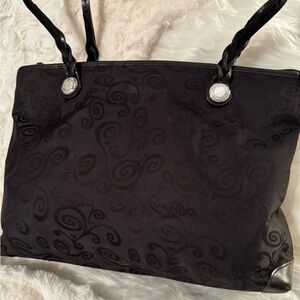 Brighton Black Embossed Tote Bag with Leather Handles